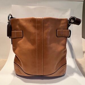 Coach vintage 1453 2 tan light dark brown slim boho shoulder bag